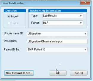 Screenshot of Setting up the Relationship for Lab Results